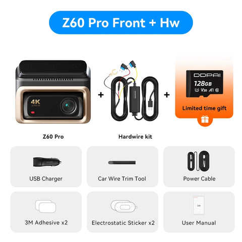 2025 New DDPAI Z60 Pro 4K Dash Cam Support Rear and Interior Car Camera SONY STARVIS2 678 Sensor  5GHz Wi-Fi ADAS 4G DVR