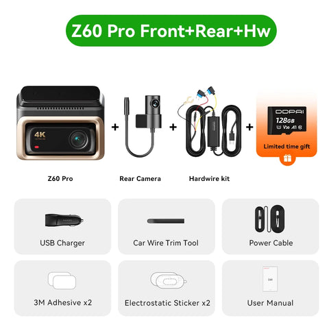 2025 New DDPAI Z60 Pro 4K Dash Cam Support Rear and Interior Car Camera SONY STARVIS2 678 Sensor  5GHz Wi-Fi ADAS 4G DVR