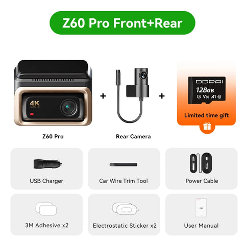2025 New DDPAI Z60 Pro 4K Dash Cam Support Rear and Interior Car Camera SONY STARVIS2 678 Sensor  5GHz Wi-Fi ADAS 4G DVR