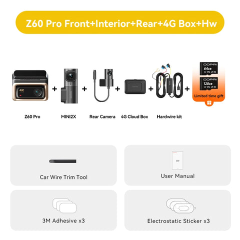2025 New DDPAI Z60 Pro 4K Dash Cam Support Rear and Interior Car Camera SONY STARVIS2 678 Sensor  5GHz Wi-Fi ADAS 4G DVR