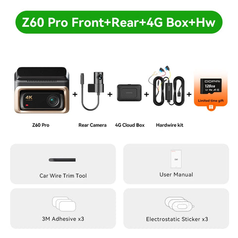 2025 New DDPAI Z60 Pro 4K Dash Cam Support Rear and Interior Car Camera SONY STARVIS2 678 Sensor  5GHz Wi-Fi ADAS 4G DVR